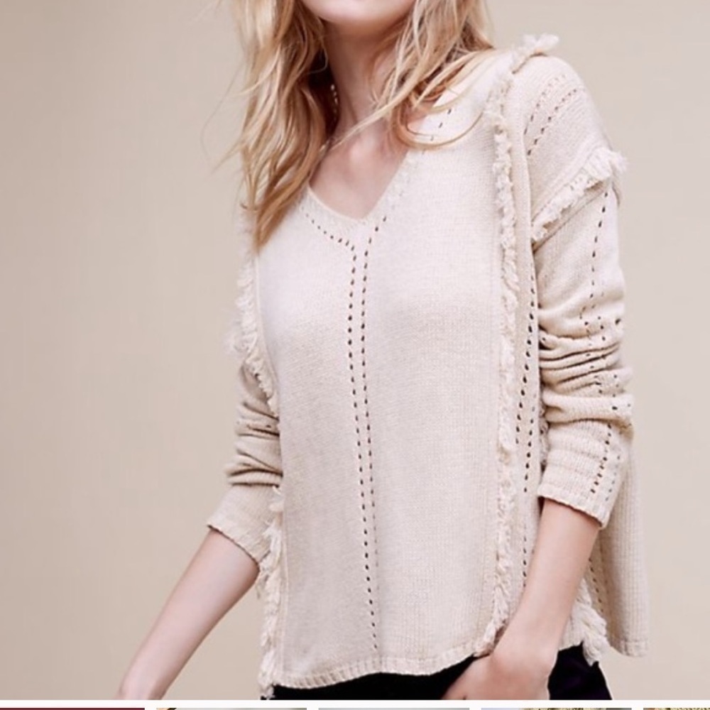 Anthropologie Eri + Ali Lissette Fringe Sweater S